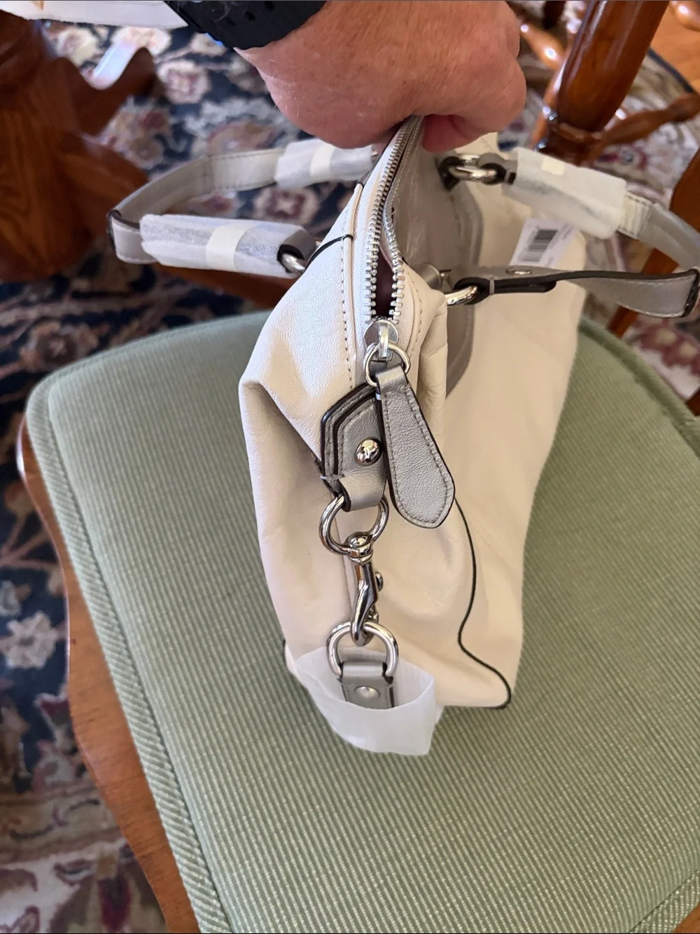 Coach Cream Satchel with Silver Trim